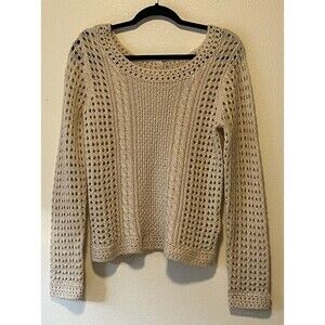 Lucky Brand Open Knit Sweater Wool Blend Size Small Natural Beige Button Back